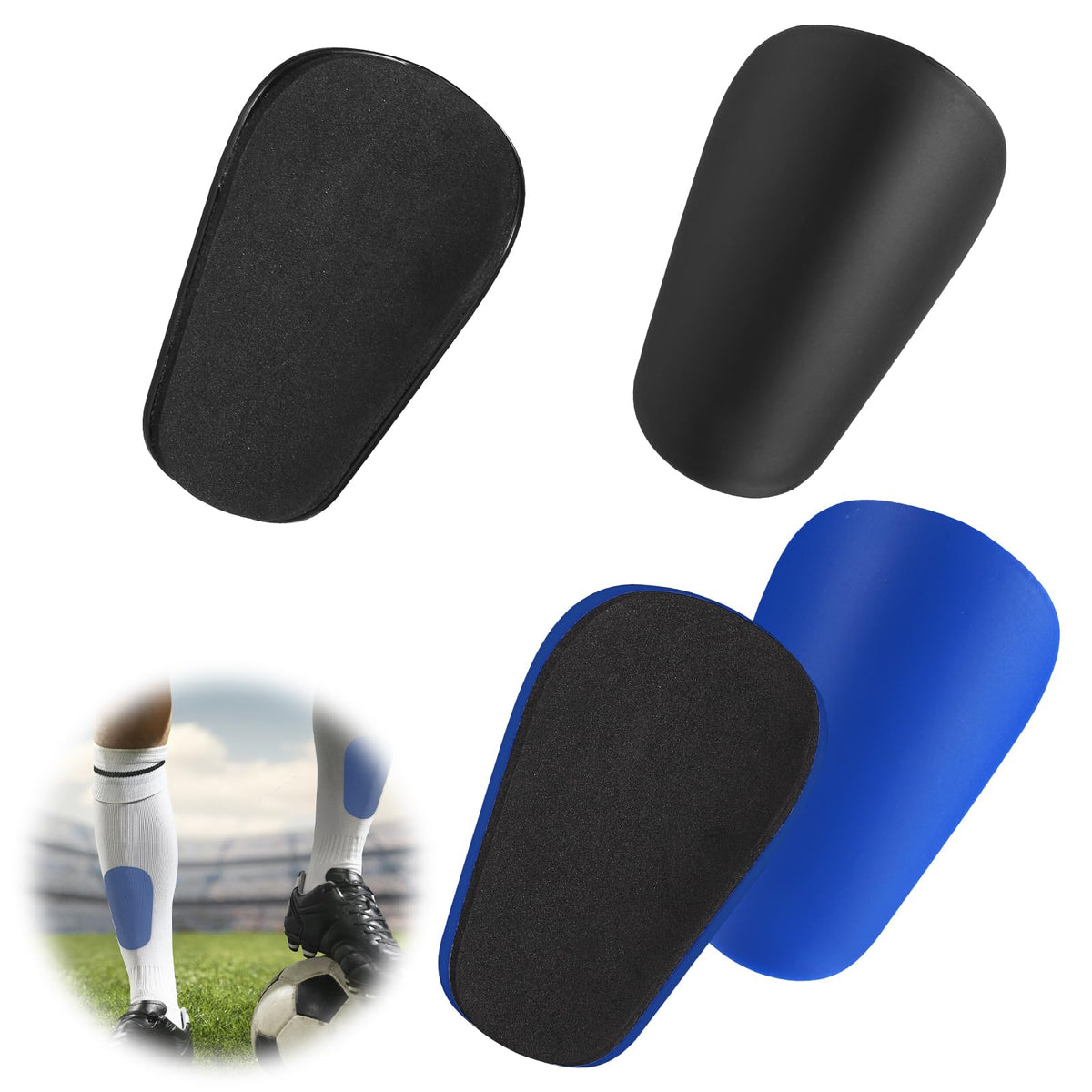 2 Pair Mini Shin Guards Soccer, Anti-Slip Miniature Shin Guards Small Protective Equipment Football Shin Guards Professional Shin Pads for Men Women Youth Boys Girls(Black, Blue)