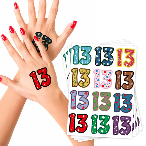 48 Pcs Number Patterned 13 Temporary Tattoos for Women and Men - Large Fake Tattoo Stickers for Hand, Neck, and Body