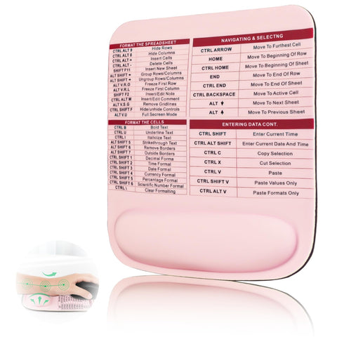 EvcgoX Mouse Pad with Wrist Rest-Excel Shortcuts Mousepad for High Efficiency Ergonomic Mouse Pad with Support Pain Relief Pink Mouse Pad with Non-Slip PU BaseÃ¢â‚¬Â¦