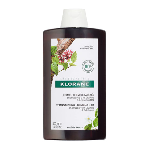 Klorane Strengthening Quinine and Organic Edelweiss Shampoo - Tired Hair, Hair Loss - Sulphate-Free, Vegan* Formula - 1x 400ml Bottle