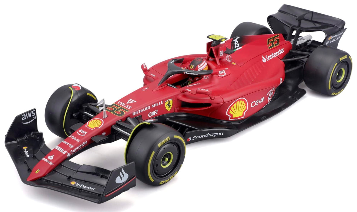 Bburago - 1/18 Scale Model Compatible with Ferrari Replica Miniature Model Compatible with Scuderia F1-75# 55 Compatible with Carlos Sainz Season 2022 Formula 1 Scale Model Collectible (Red)