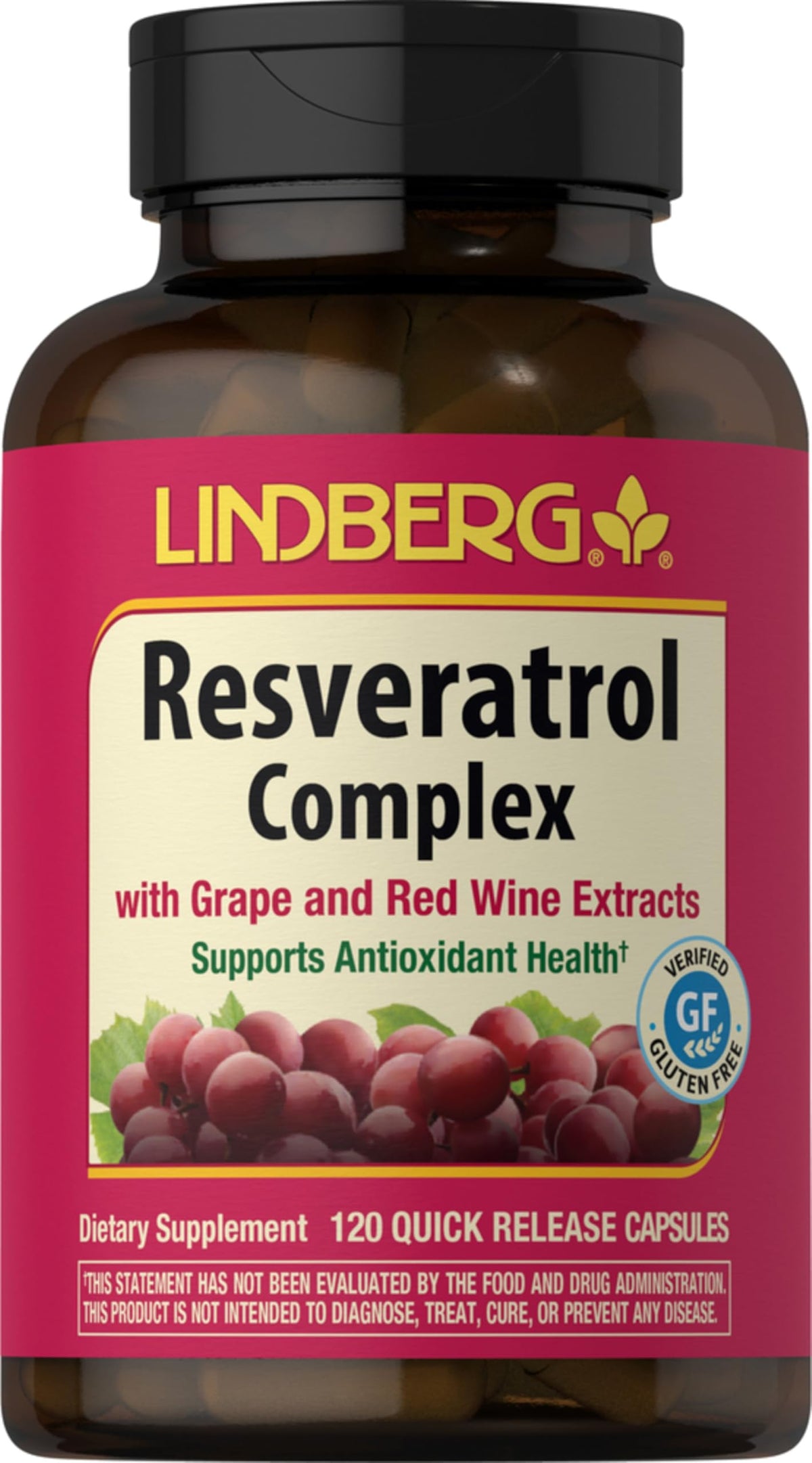 Lindberg Resveratrol Supplement | 100mg | 120 Capsules | with Grape Seed and Red Wine Extracts | Non-GMO, Gluten Free