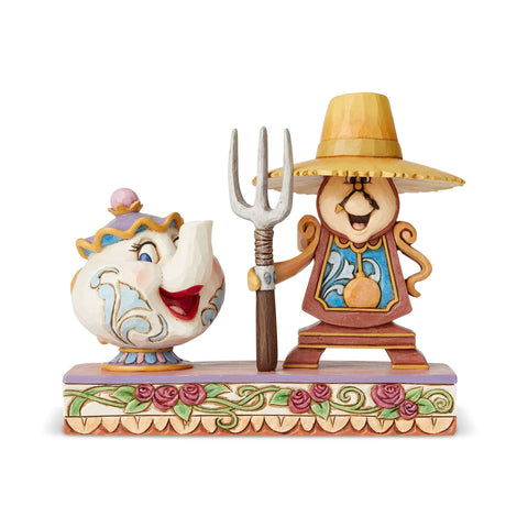 Enesco Disney Traditions by Jim Shore Beauty and The Beast Cogsworth and Mrs. Potts Figurine, 5 Inch, Multicolor