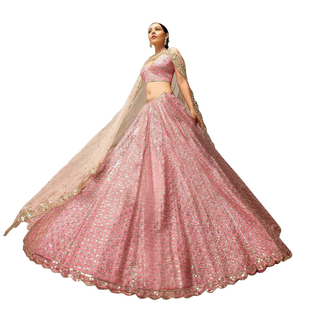 TRENDMALLS Pink Satin Embroidery Sequence Work Semi-Stitched Lehenga Choli with Net Dupatta For Women-L259-Pink (Wedding-Bridal-Latest-Lehenga-Choli_Free Size)