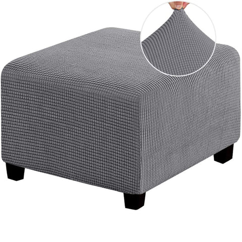 MULARE Square Ottoman Cover Soft, Jacquard Ottoman Cover Rectangle Plain Stretch Sofa Footstool Slipcover, Waterproof NonSlip Footstool Protect With Elastic Bottom,Light Grey,L