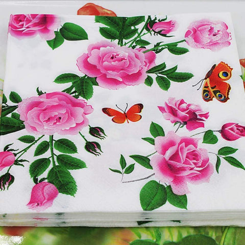 Amosfun 20pcs Disposable Rose Printing Napkins Paper Napkins Serviettes for Weeding Dinner Luncheo and Party