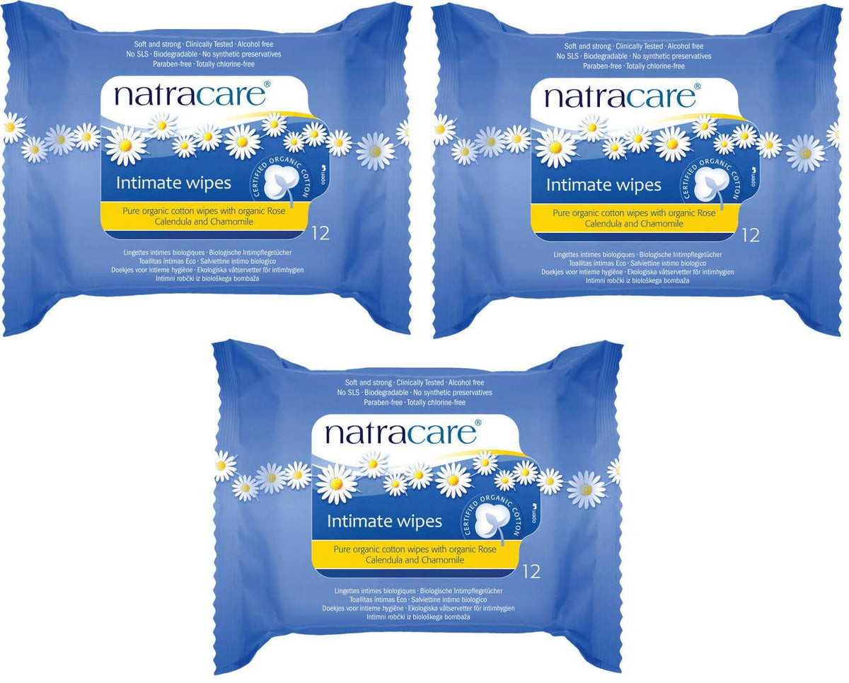 (3 PACK) - Natracare - Org Cotton Intimate Wipes | 12wipes | 3 PACK BUNDLE