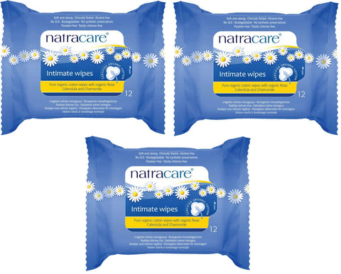 (3 PACK) - Natracare - Org Cotton Intimate Wipes | 12wipes | 3 PACK BUNDLE