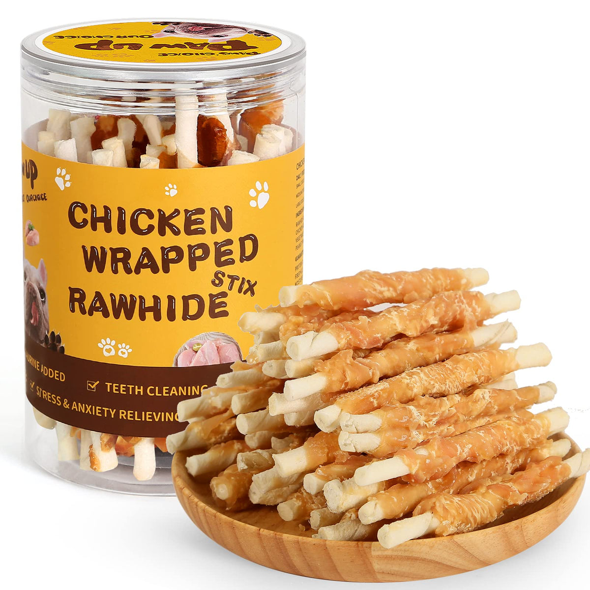 PAWUP Dog Treat Chicken Rawhide Sticks, Natural Dog Treats for Small Middle Dog w/Taurine, Grain Free, 12.5 oz