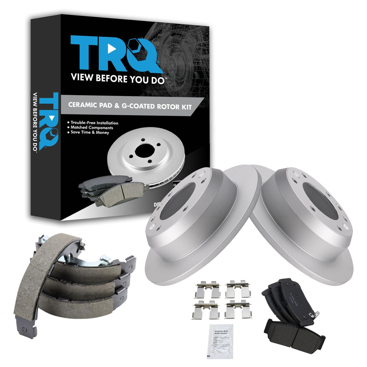 TRQ Rear Ceramic Brake Pad & Rotor Kit Compatible with 07 Hyundai Entourage 2006 Kia Sedona
