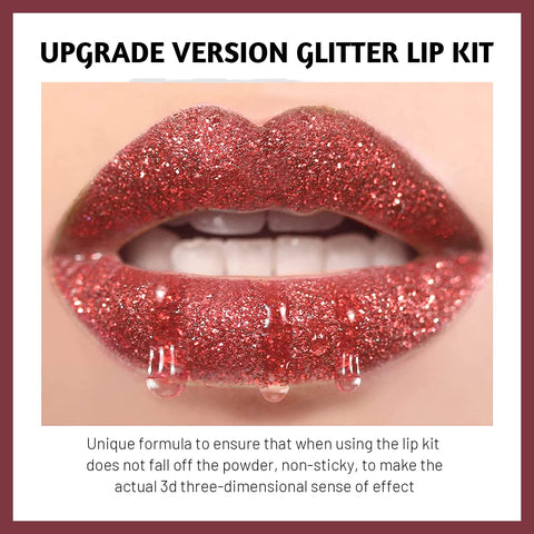FREEORR 3 Colors Glitter Lip Kit, Diamond and Glitter Metallic Lip Powder with Lip Primer, Waterproof Long Lasting & Smudge Proof, Shimmer Sparkly Glitter Lip Cosmetic without Sticky Flake Off Set A