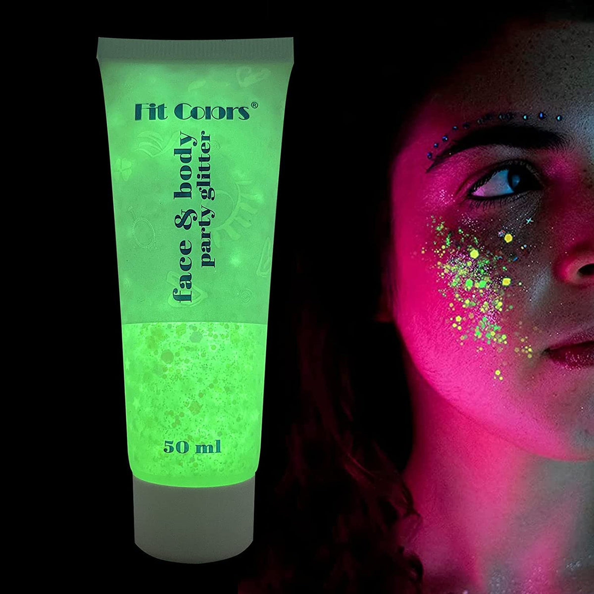 GL-Turelifes Glow in The Dark Body Face Glitter Gel 50ml Luminous Iridescent Chunky Glitter Gel Festival Glitter Cosmetic Face Hair Nails Makeup Long Lasting Sparkling