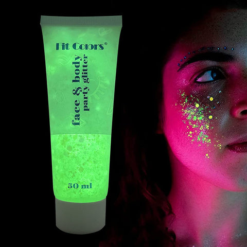 GL-Turelifes Glow in The Dark Body Face Glitter Gel 50ml Luminous Iridescent Chunky Glitter Gel Festival Glitter Cosmetic Face Hair Nails Makeup Long Lasting Sparkling