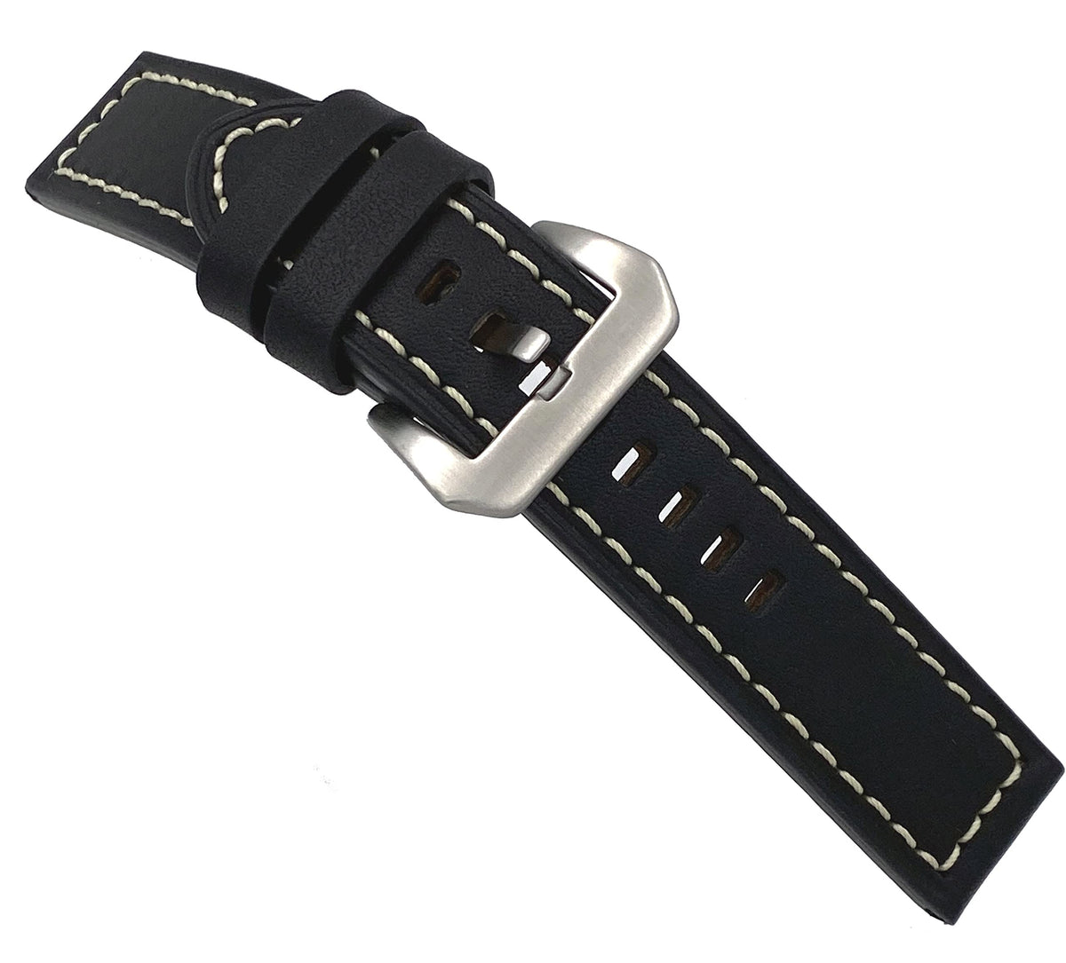 REV 24mm Genuine Leather Watch Band Vintage Strap Black (ITAL264)