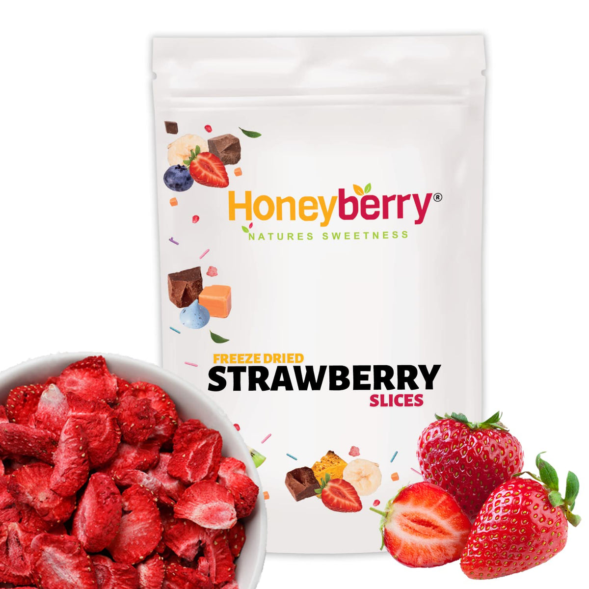 Freeze Dried Strawberry Slices 50g - 100% Natural Healthy Dry Strawberry - Perfect for Snacking, as Cake Decorations and Cocktail Garnish - Dehydrated from Frozen Berry Fruits for Drinks and Snack