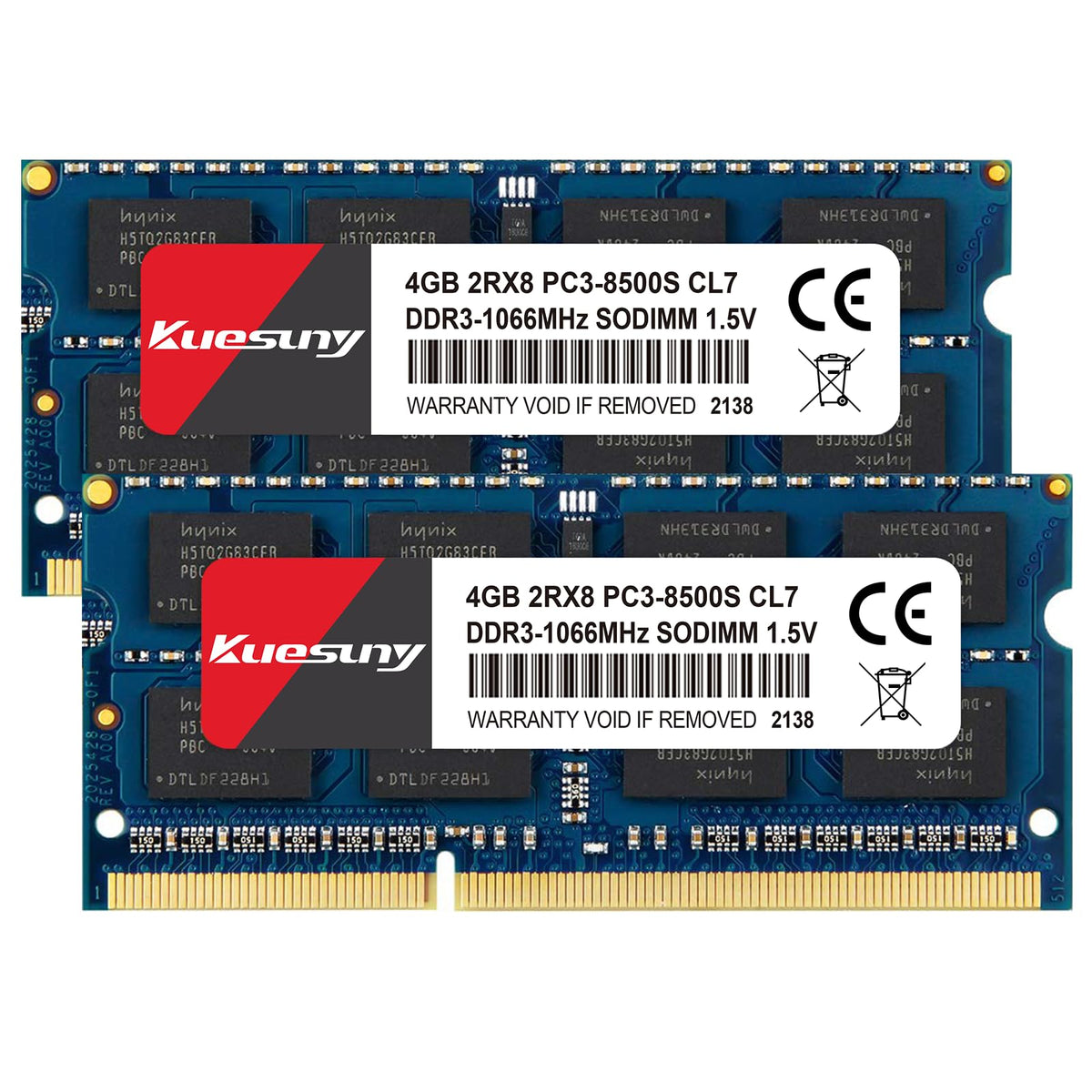 Kuesuny 8GB Kit (2X4GB) DDR3 1066MHz Sodimm Ram PC3-8500 PC3-8500S 1.5V CL7 204 Pin 2RX8 Dual Rank Non-ECC Unbuffered Memory Ram Ideal for Notebook Laptop Upgrade