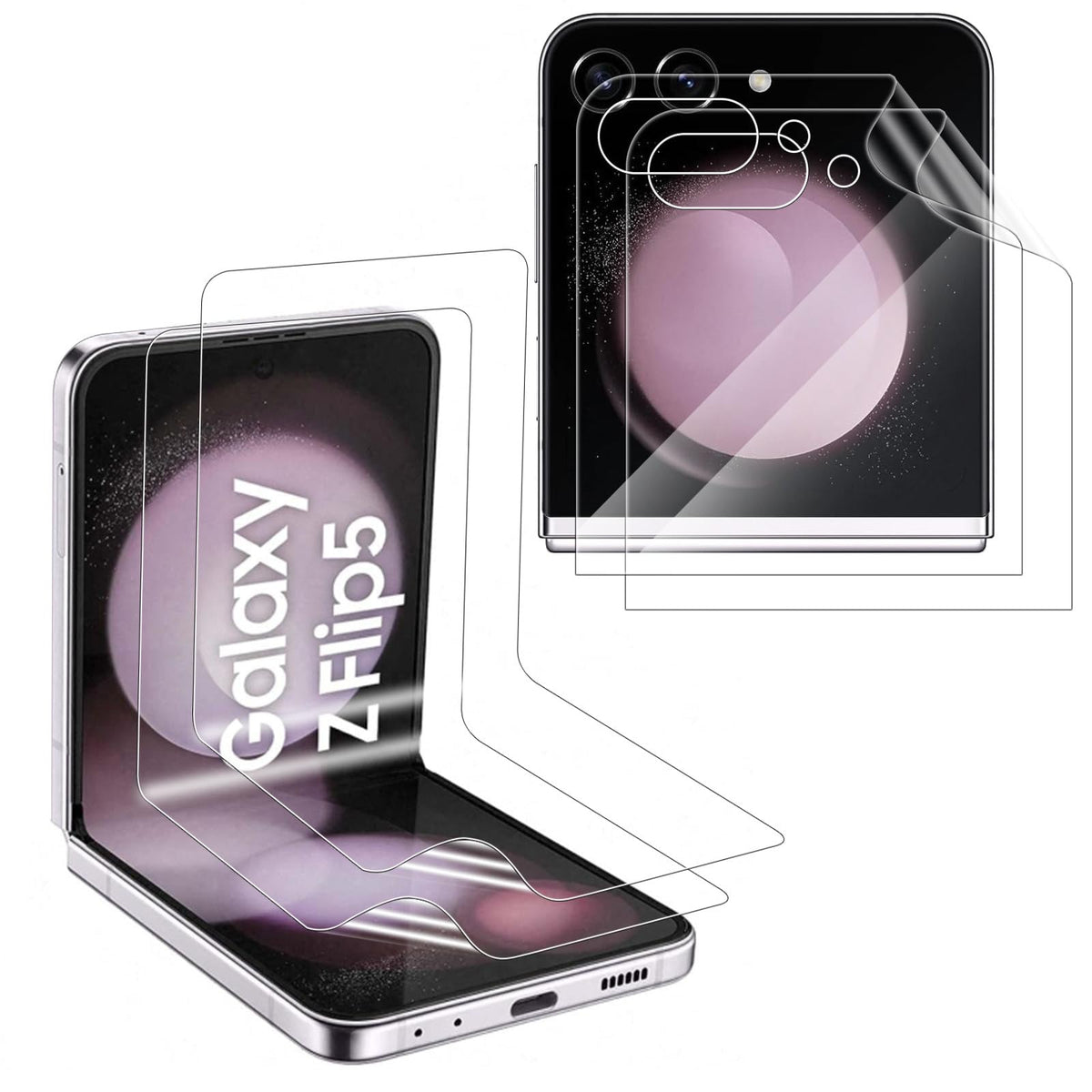 MEMELOKA Screen Protector for Samsung Galaxy Z Flip 5, [Pack of 2+2] HD Anti-Scratch TPU Soft Hydrogel Film Inner and Outer, High Sensitivity and Bubble-Free Screen Protector