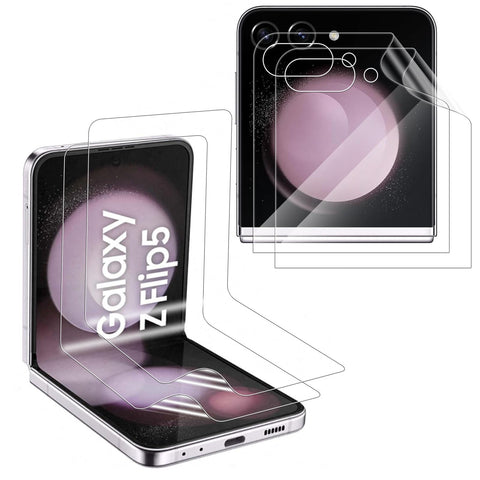 MEMELOKA Screen Protector for Samsung Galaxy Z Flip 5, [Pack of 2+2] HD Anti-Scratch TPU Soft Hydrogel Film Inner and Outer, High Sensitivity and Bubble-Free Screen Protector
