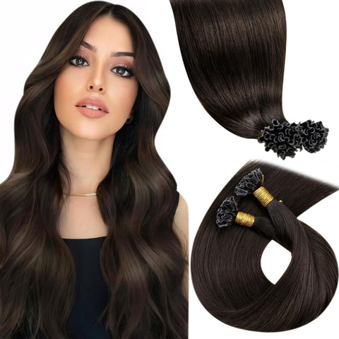 LaaVoo Utip Hair Extensions Human Hair Darkest Brown U Tip Hair Extensions Human Hair Long Straight Ktip Human Hair Extensions Brown Keratin Hair Extensions Human Hair 22" 50g 50s