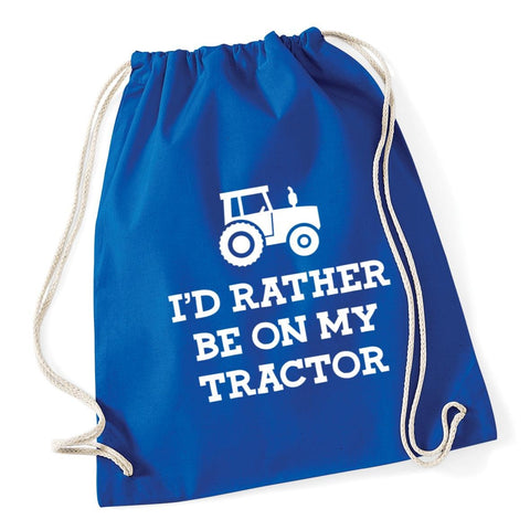 Hippowarehouse I'd rather be on my tractor farmer Drawstring Cotton School Gym Kid Bag Sack 37cm x 46cm, 12 litres