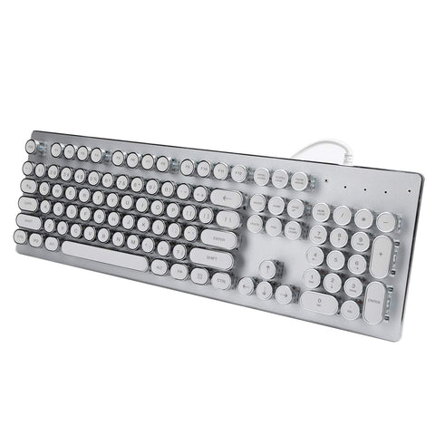 Acogedor Retro Mechanical Gaming Keyboard, Blue Switch 104 Keys Wired Keyboard, RGB Backlit Round Keycaps Keyboard for PC Laptop Game, Office (White)