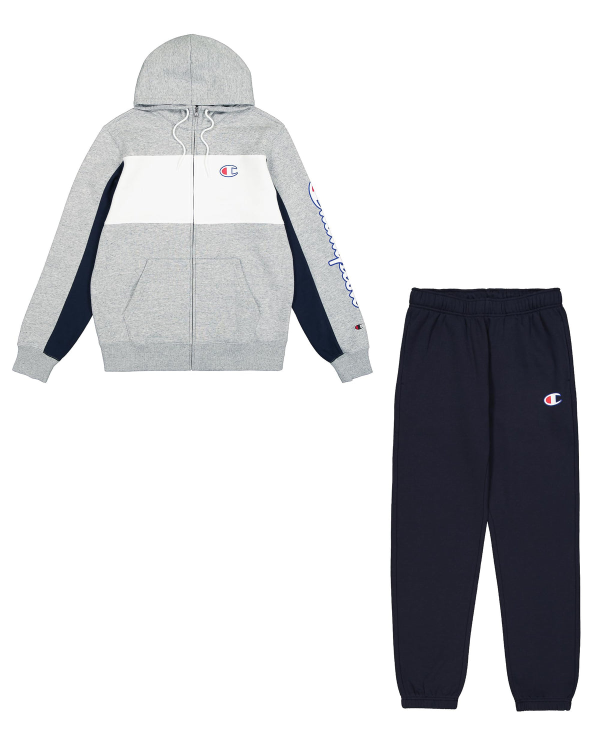 Champion Men's Legacy Retro Sport (220412) -Soft Compact Powerblend Fleece Hooded Tracksuit, Grey (EM021), L
