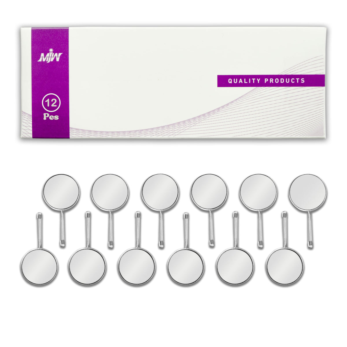 MJW 12 Pcs Dental Handle Mirror Tops - 2.4 cm Rounded Stainless Steel Mirror Top for Teeth Cleaning, Oral Hygiene Inspection Replacement Mirror Heads no 5 for Handle