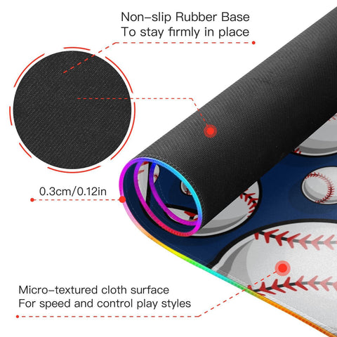 Baseball Softball-01 Wireless Charging Mouse Pad for Mobile Phone Extra Large Gaming Mousepad with 13 Lighting Modes Mouse Mat for Office Home Gaming MacBook PC Laptop Desk