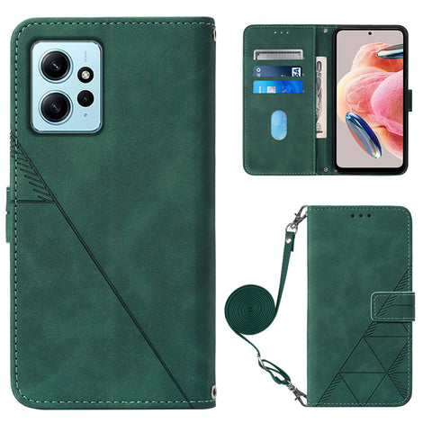 Business Long Lanyard Phone Bags Compatible with Xiaomi Redmi Note 12 Note12 4G 23021RAAEG 23021RAA2Y Anti-Fall Flip Cover Leather Case Non-Slip Holder (Green,Redmi Note 12 4G)