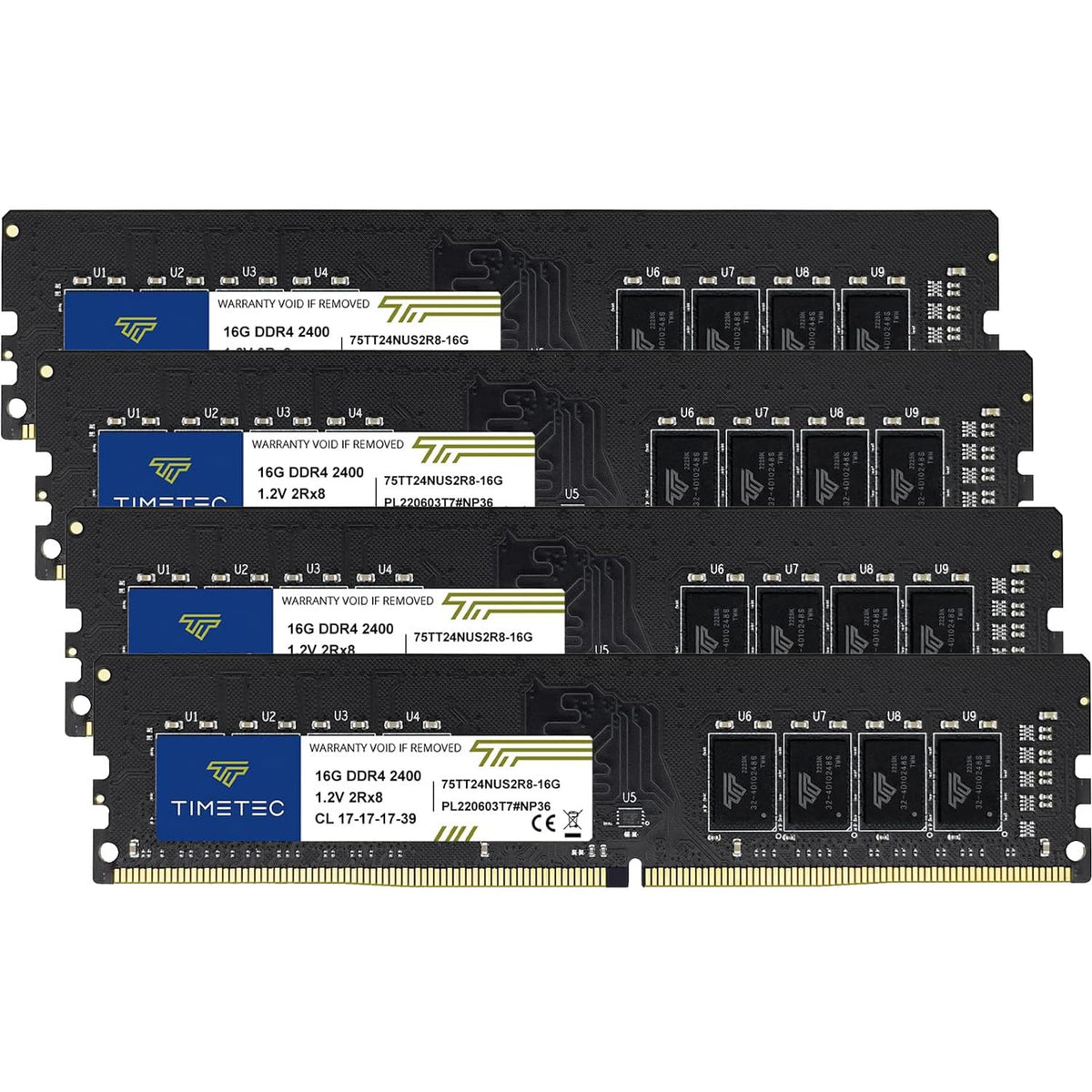 Timetec 64GB KIT(4x16GB) DDR4 2400MHz PC4-19200 Non-ECC Unbuffered 1.2V CL17 2Rx8 Dual Rank 288 Pin UDIMM Desktop PC Computer Memory RAM Module Upgrade (64GB KIT(4x16GB))