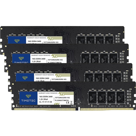 Timetec 64GB KIT(4x16GB) DDR4 2400MHz PC4-19200 Non-ECC Unbuffered 1.2V CL17 2Rx8 Dual Rank 288 Pin UDIMM Desktop PC Computer Memory RAM Module Upgrade (64GB KIT(4x16GB))