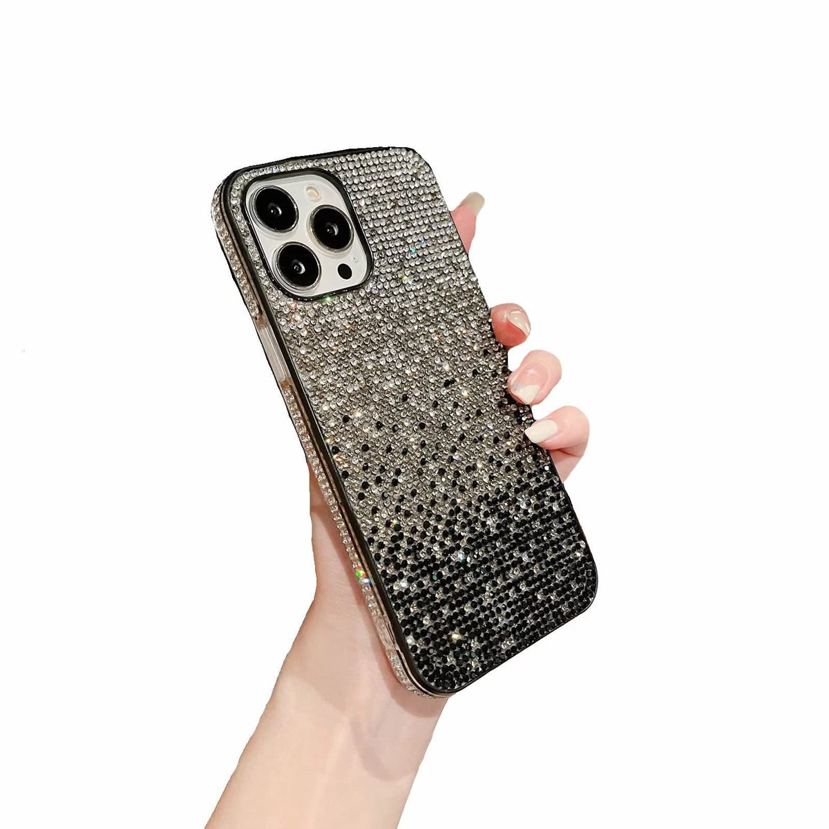 Miagon Bling Diamond Case for iPhone 15 Pro Max,Gradient Glitter Crystal Rhinestone Full Diamonds Sparkle Bumper Women Girls Protective Cover,Black