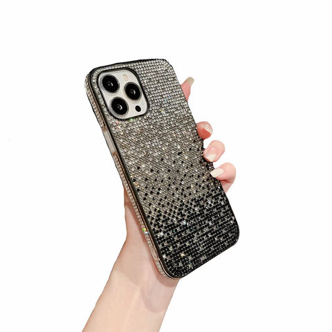 Miagon Bling Diamond Case for iPhone 15 Pro Max,Gradient Glitter Crystal Rhinestone Full Diamonds Sparkle Bumper Women Girls Protective Cover,Black