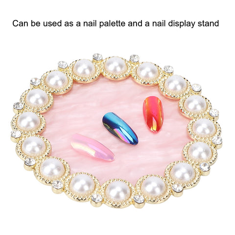 Resin Stone Nail Art Palette, Nail Art Display Board Cosmetic Nail Mixing Palette Drawing Color Mixing Nail Art Painting Gel Palette Tips Display Plate(Golden)