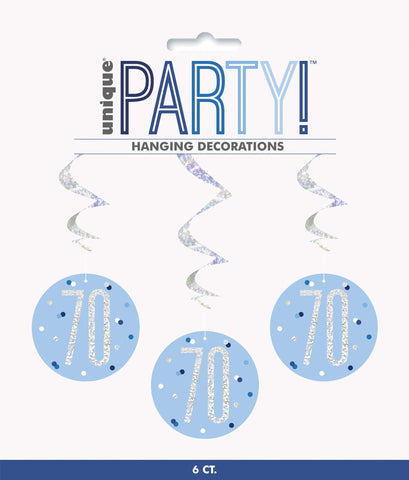 Unique Party 83802 Blue Prismatic 70th Birthday Hanging Decorations,32" 6 Pcs, Age 70