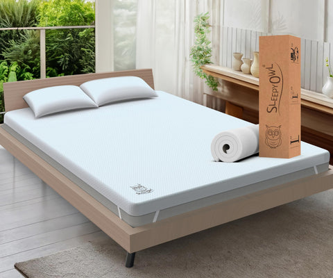 Sleepy Owl 5cm Memory Foam Mattress Topper 180x200, EU Super King Thick Gel Infused Orthopedic Mattress Pad, Removable Washable Zipped Cover with Elastic Straps (180x200, 5 cm)