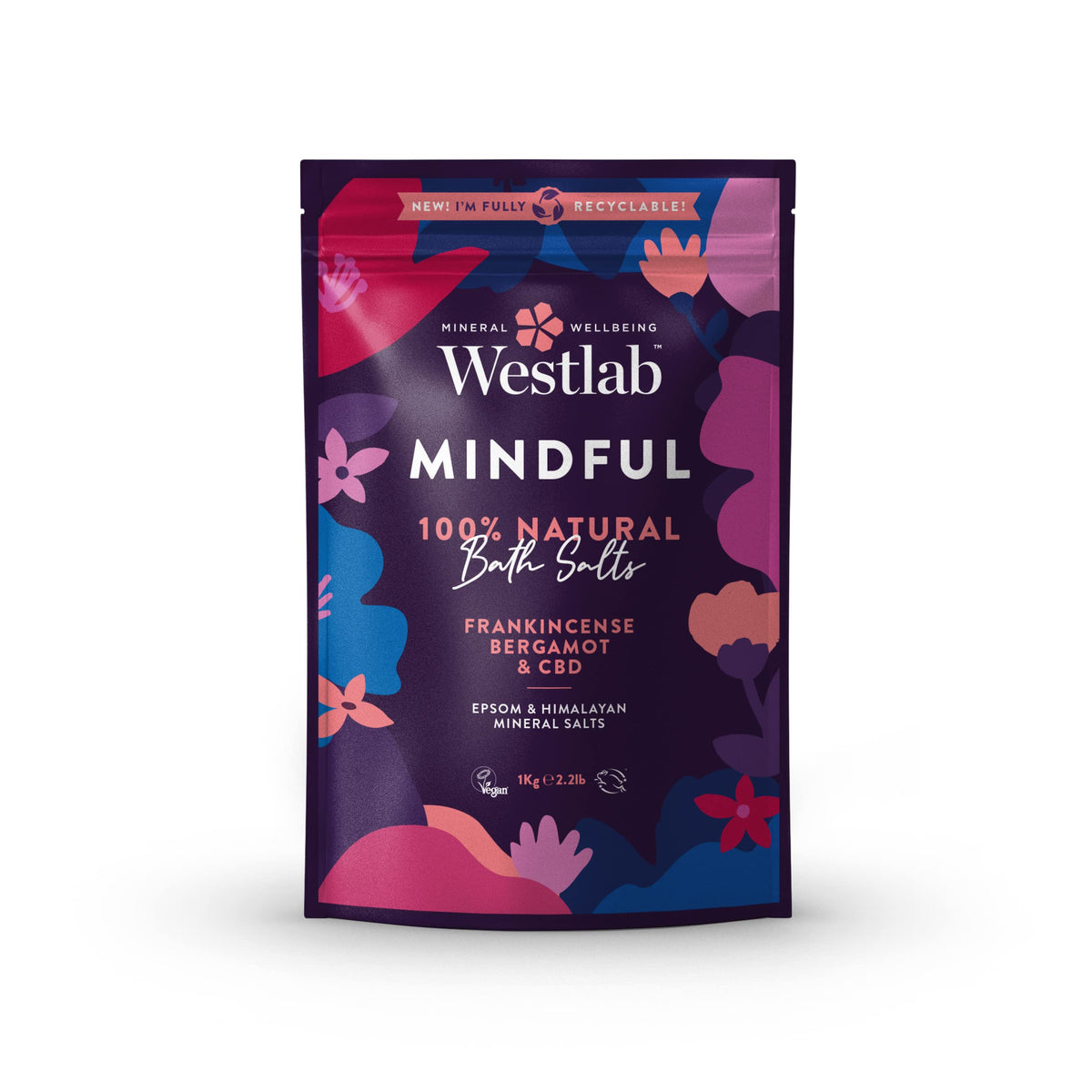 Westlab - 1kg - Mindful Epsom & Himalayan Salts Infused with Frankincense & Bergamot - For Calming and Soothing - 1kg Resealable Pouch