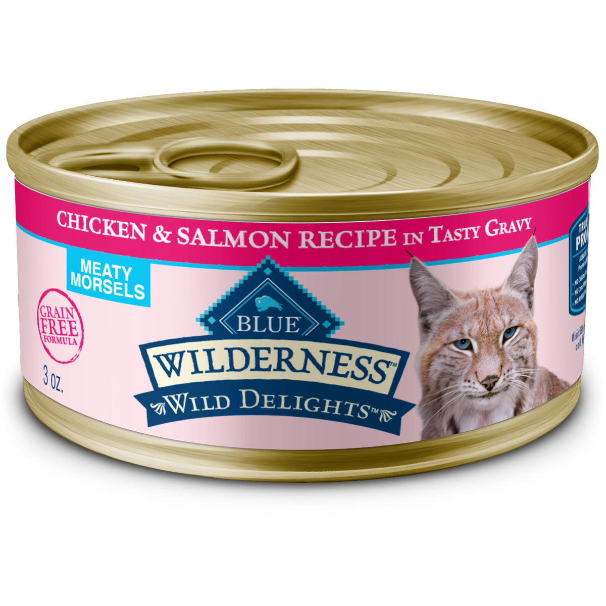Blue Buffalo Wilderness Wild Delights High Protein Grain Free, Natural Adult Meaty Morsels Wet Cat Food, Chicken & Salmon 3-oz cans (Pack of 24)