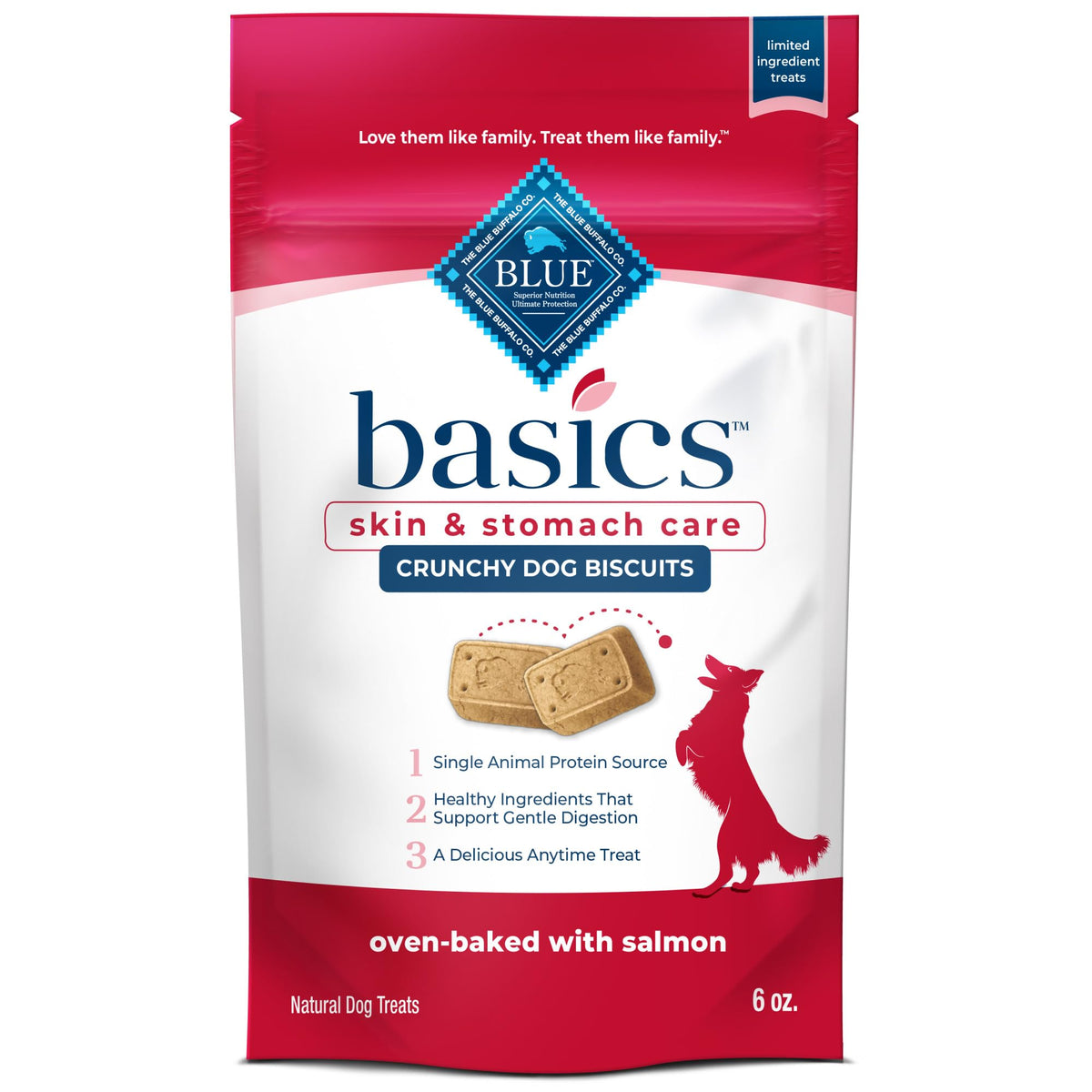 Blue Buffalo Basics Skin & Stomach Care Biscuits Crunchy Dog Treats, Salmon & Potato 6-oz Bag