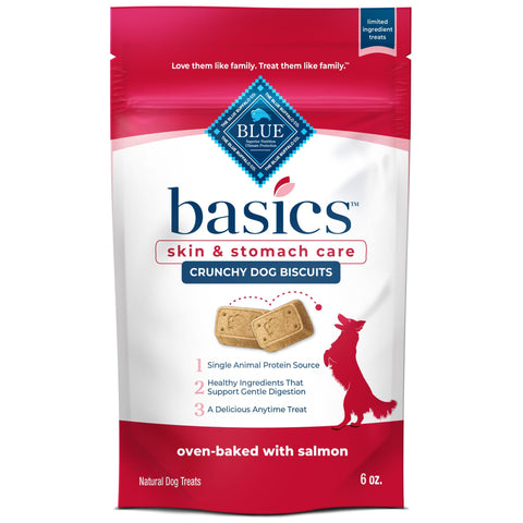 Blue Buffalo Basics Skin & Stomach Care Biscuits Crunchy Dog Treats, Salmon & Potato 6-oz Bag