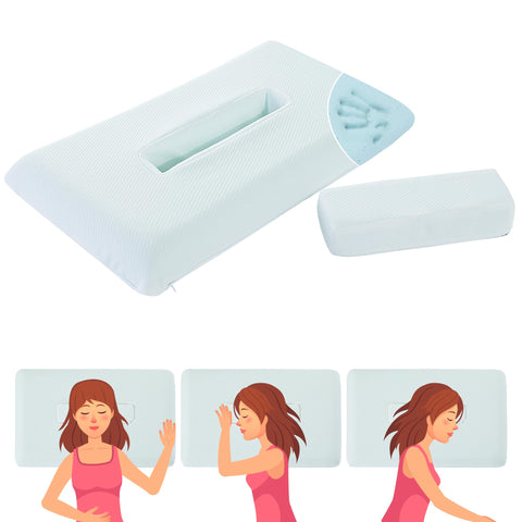 HOMBYS Memory Foam Ear Piercing Pillow with Big Hole & a Matching Foam Plug for Side Sleepers, Relieve Ear Pain, Turning Over at Will Pillow, Washable-White-20x12 inches