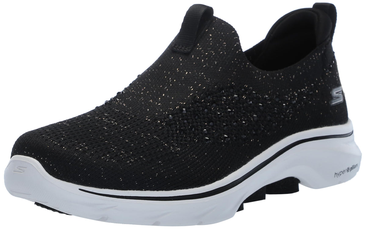 Skechers Women's Go Walk 7 Bling Sneaker, Black/Rose Gold, 12