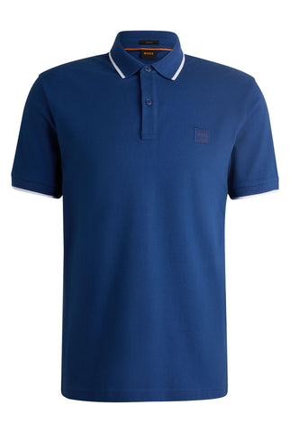 BOSS Mens Passertip Logo-Patch Slim-fit Polo Shirt in Stretch Cotton