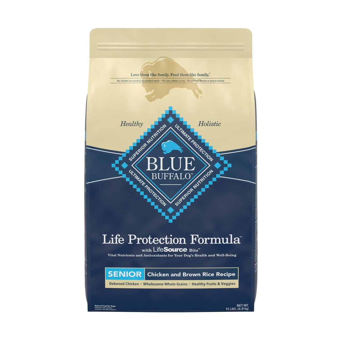 Blue Buffalo Life Protection Formula Natural Senior Dry Dog Food, Chicken and Brown Rice 15-lb