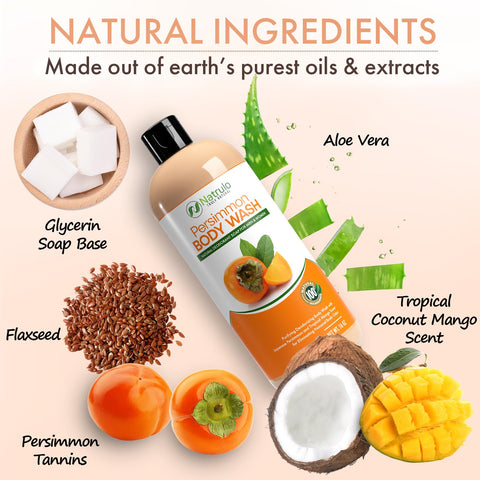Persimmon Body Wash for Body Odor Control - Purifying Deodorizing Soap for Eliminating Nonenal Body Odor - Underarms, Intimate Inner Thigh, Bikini Area, Smelly Feet - Natural Deodorant Soap