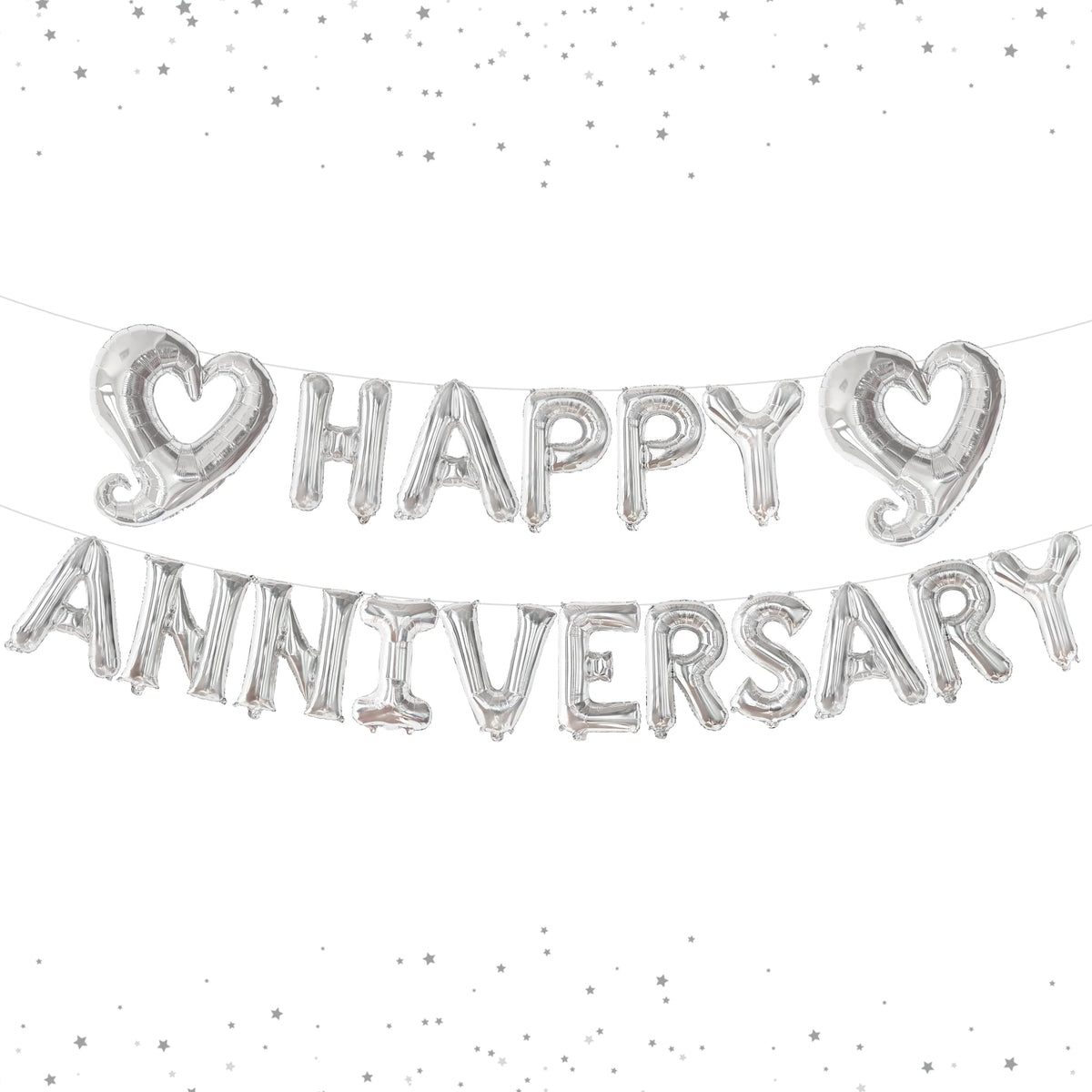 KatchOn, Silver Happy Anniversary Balloons Letters - Big, 18 Inch | Silver Happy Anniversary Balloon Banner | Silver Heart Balloons, Silver Happy Anniversary Banner for Happy Anniversary Decorations