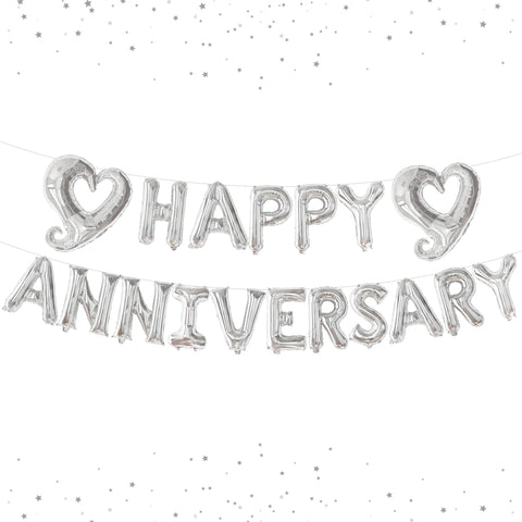 KatchOn, Silver Happy Anniversary Balloons Letters - Big, 18 Inch | Silver Happy Anniversary Balloon Banner | Silver Heart Balloons, Silver Happy Anniversary Banner for Happy Anniversary Decorations