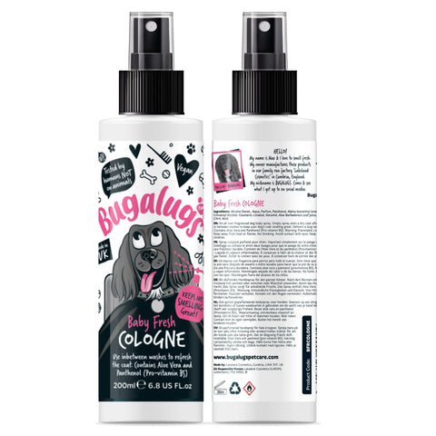 BUGALUGS Dog cologne Baby Powder fragrance - vegan dog perfume spray dog deodorant use with our baby fresh use with our Dog Shampoo (1x199ml)