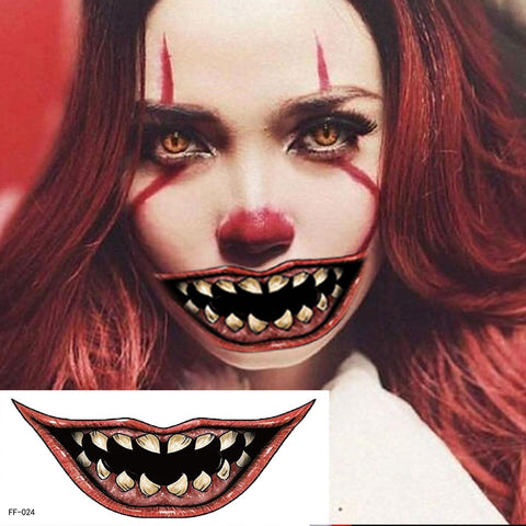 Halloween Face Tattoo Stickers Red and Black Mouth Temporary ticker Tattoo Decal Clown Horror Mouth Face Tattoo Sticker Halloween Prank Makeup Prank Props for Halloween Cosplay Party 10sheets