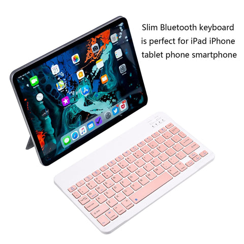 Ultra-Slim Bluetooth Keyboard Portable Mini Wireless Keyboard Rechargeable for Apple iPad iPhone Samsung Tablet Phone Smartphone iOS Android Windows (10 inch Pink)